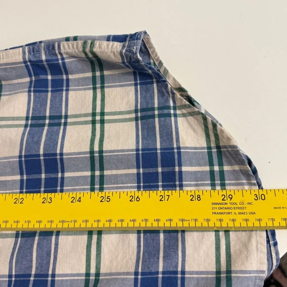 Banana Republic Oxford Slim Fit Blue Green Plaid Corduroy Details L